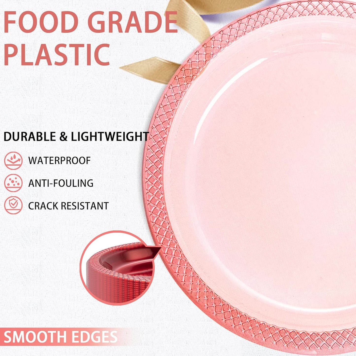 WELLIFE Neon Red Party Plates 7 Inch -150 Count, Translucent Red Plastic Disposable Dessert Neon Plates for Fluorescent Neon Theme Party Cake Salad Appetizers Easter Mother's Day