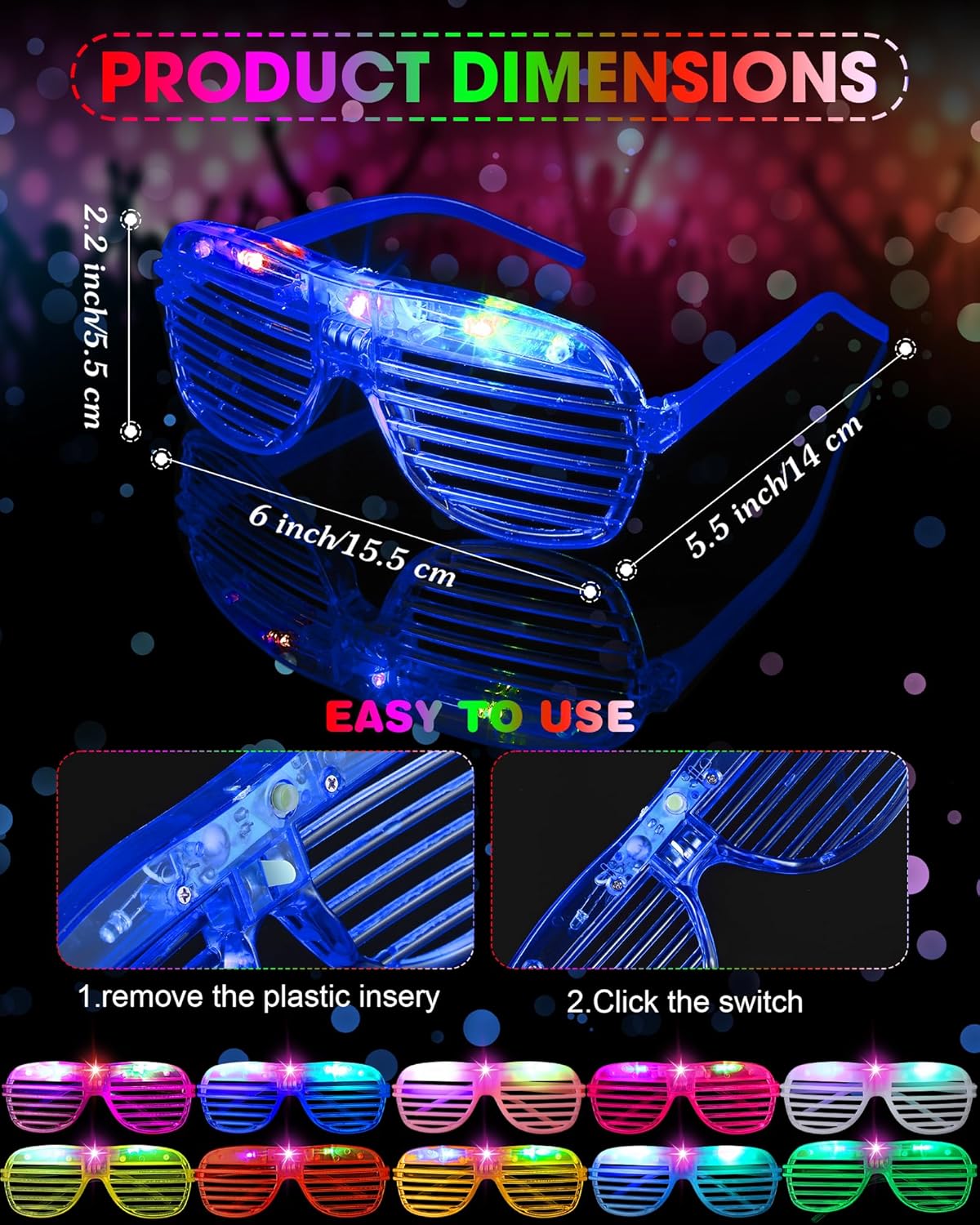 Maitys 72 Pcs Foam Sticks Light up Glasses, Glow in the Dark Sunglasses Foam Sticks LED Glasses Light up Supplies
