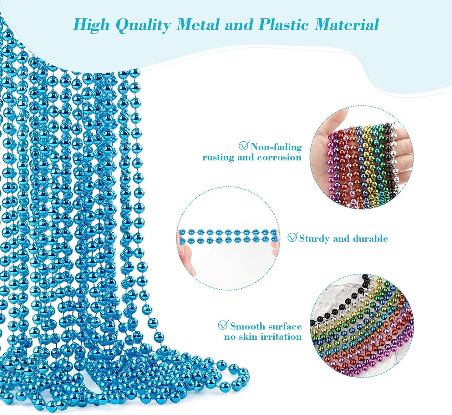 YAXINRUI 24 PCS Teal Bead Necklaces, Teal Mardi Gras Beads, 33 Inch Round Beaded Necklaces School Spirit Day Necklace for Mardi Gras Party Christmas Festive Events, Party Favors