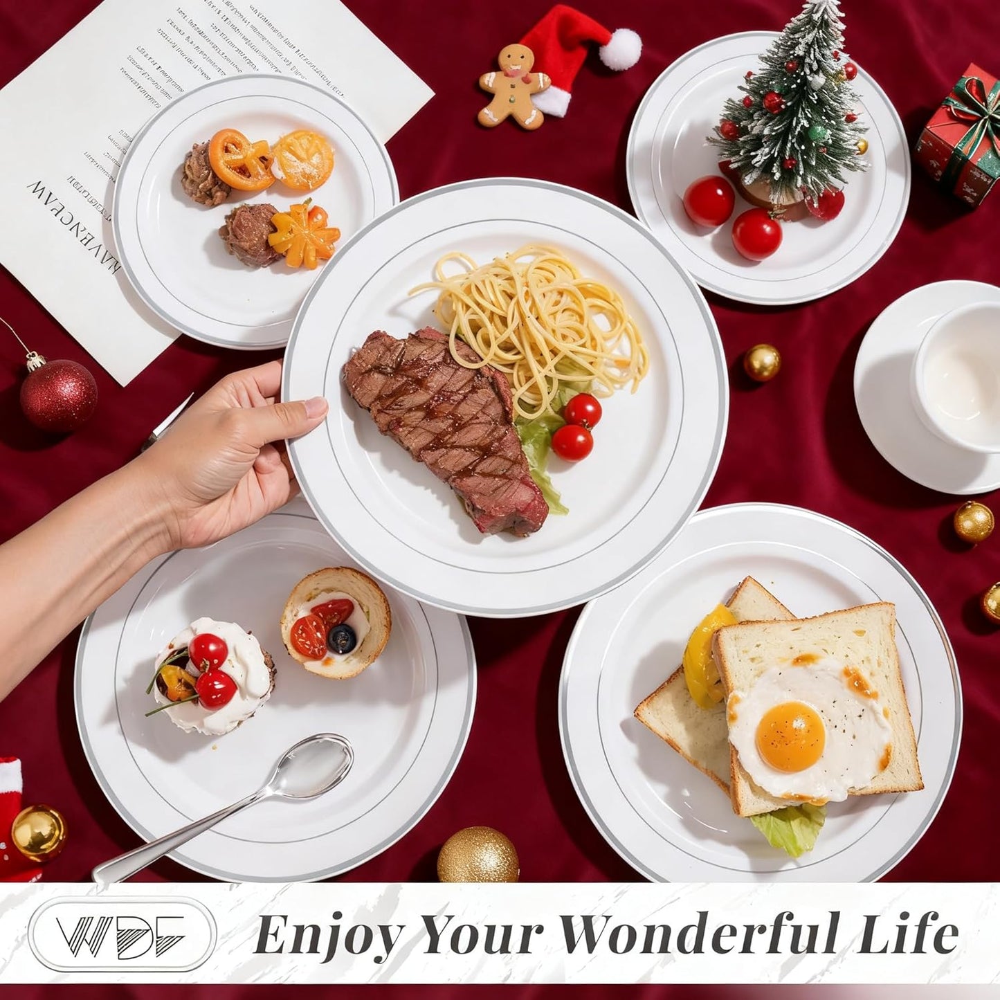 350Piece Silver Plastic Dinnerware Set for 50 Guests - Silver Plastic Plates with Cutlery Include:50Dinner Plates-50Dessert Plates-50Pre Rolled Napkins with Silverware for Christmas