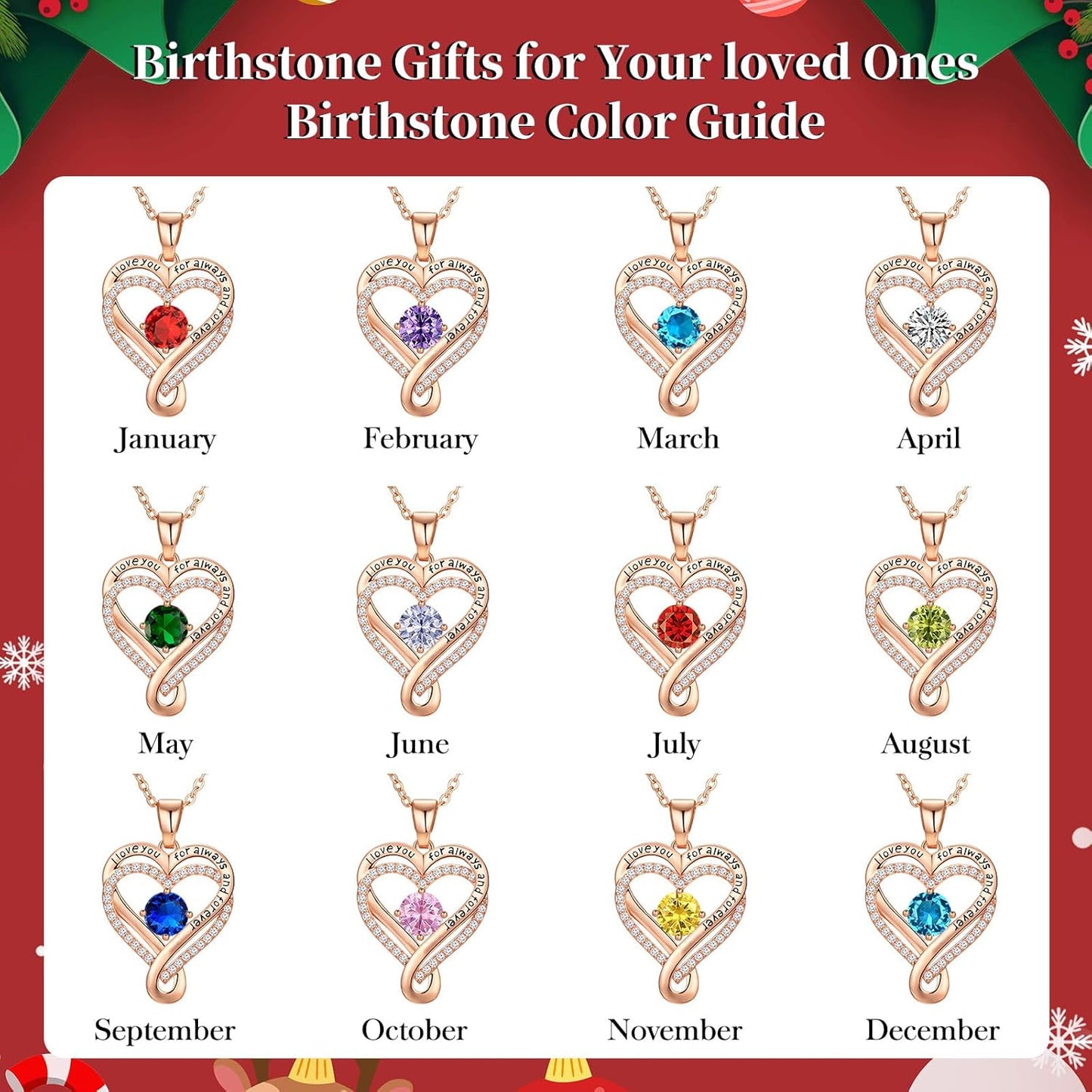 18K Rose Gold Infinity Love Heart Birthstone Necklace for Women Wife, Anniversary for Women Wife Birthday Gift for Her Girlfriend Mom Daughters, I Love You Women's Jewelry S925 Sterling Silver