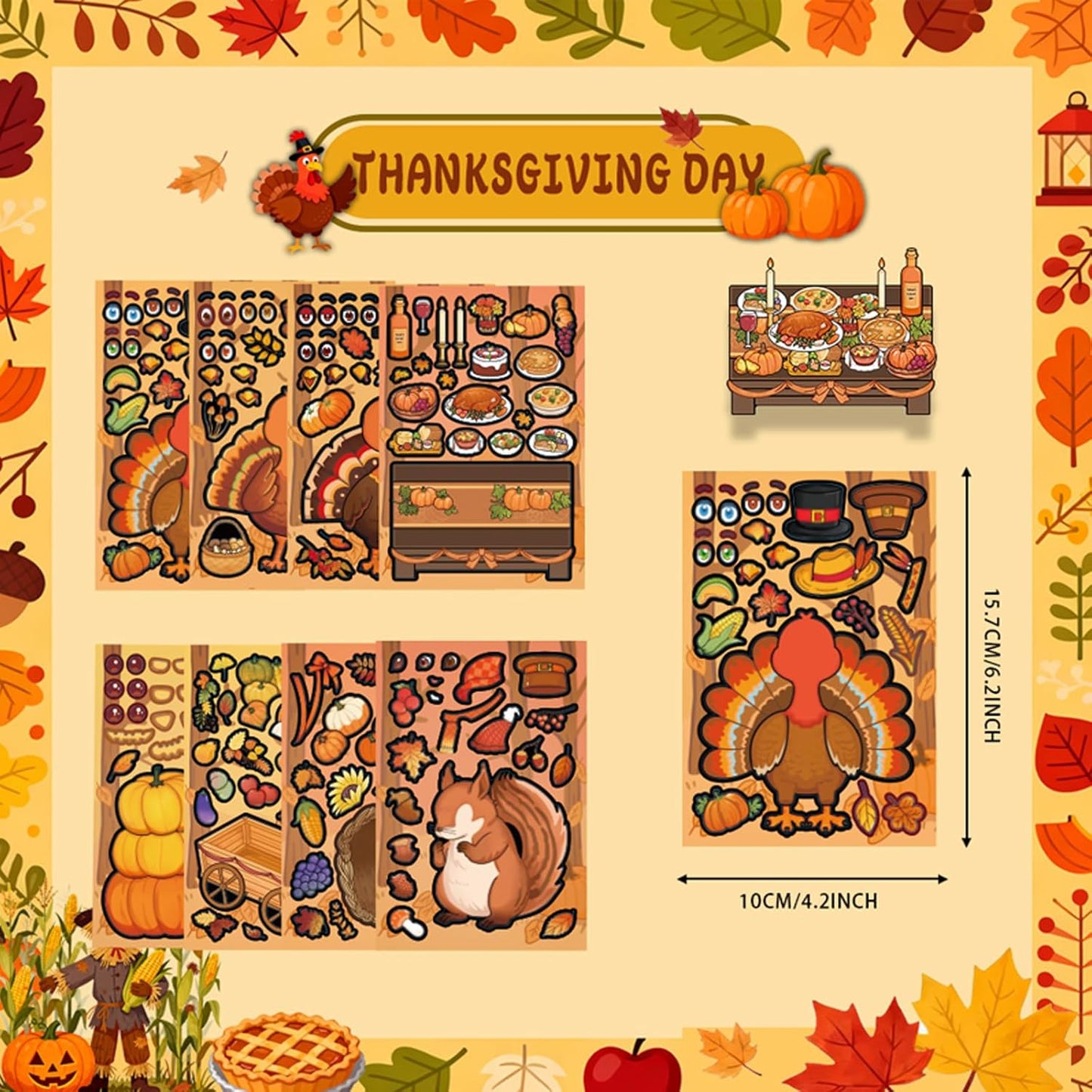 24 Sheets Thanksgiving Stickers, Make a Turkey Face Stickers for Kids Make Your Own Turkey Sticker, Fall & Harvest Sticker for Thanksgiving Party Games Favors Supplies