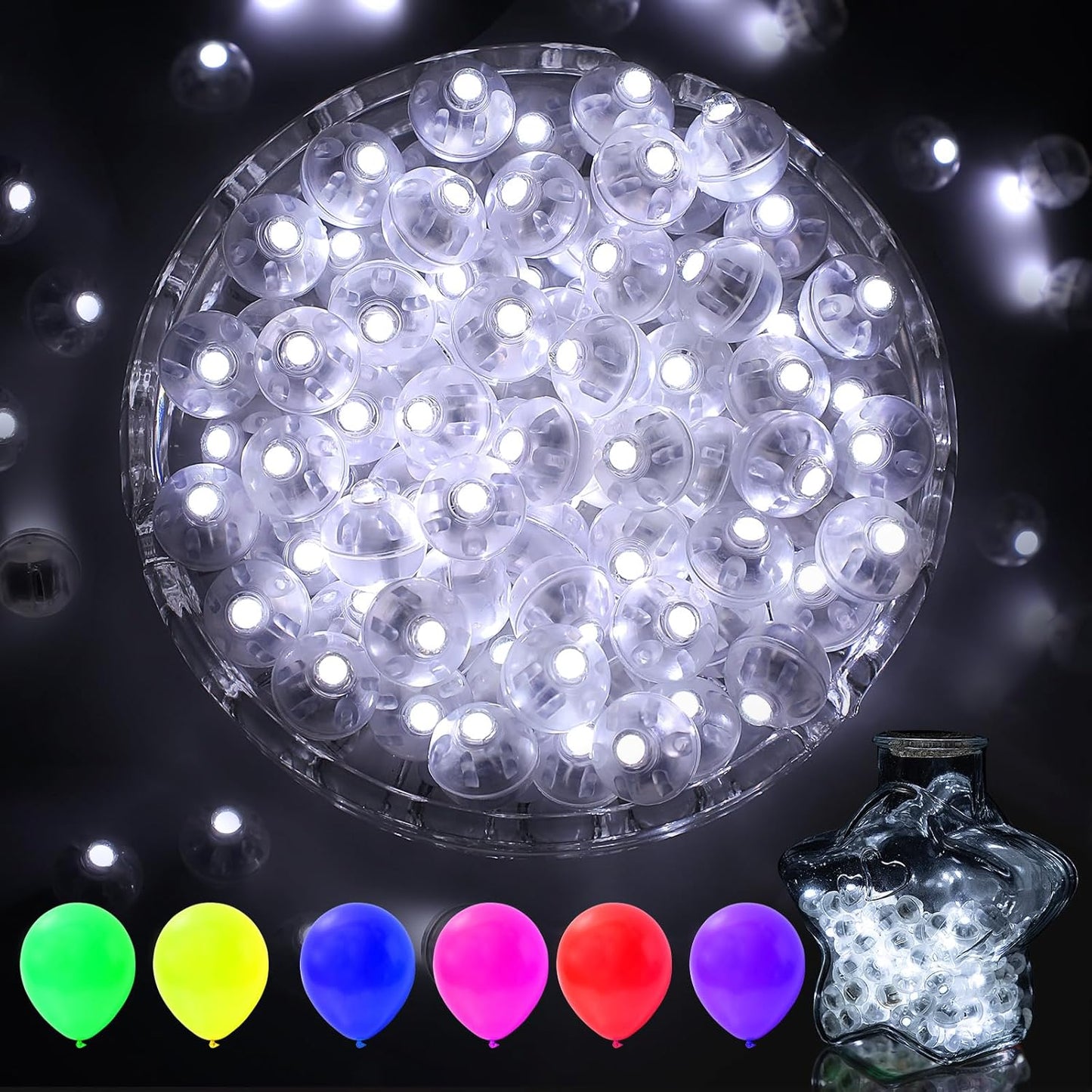 AIKEI 100pcs LED Balloon Lights, Mini Round Balls Lights,Waterproof Tiny Party Lamps for Balloon Paper Lantern Easter Eggs Decor Halloween Christmas Birthday Party Wedding Decoration Cool White