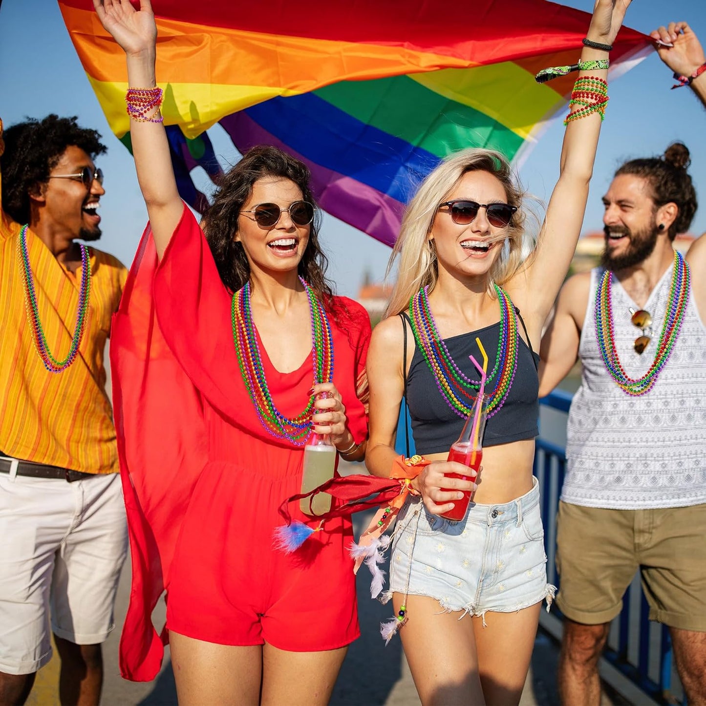 200 PCS Pride Bead Necklace, 33" Rainbow LGBT Party Supplies, Colorful Pride Beads 6 Colors Pride Parade Decorations LGBTQ Accessories Gay Lesbian Party Supplies Pride Month Stuff