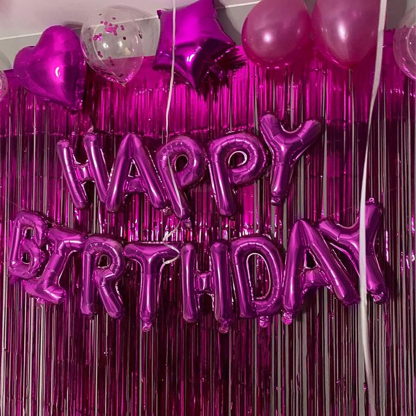 Hot Pink Happy Birthday Balloon Banner, 16 Inch Foil Mylar Happy Birthday Balloons Letters, Reusable Happy Birthday Sign, Hot Pink Birthday Decorations for Women and Girls