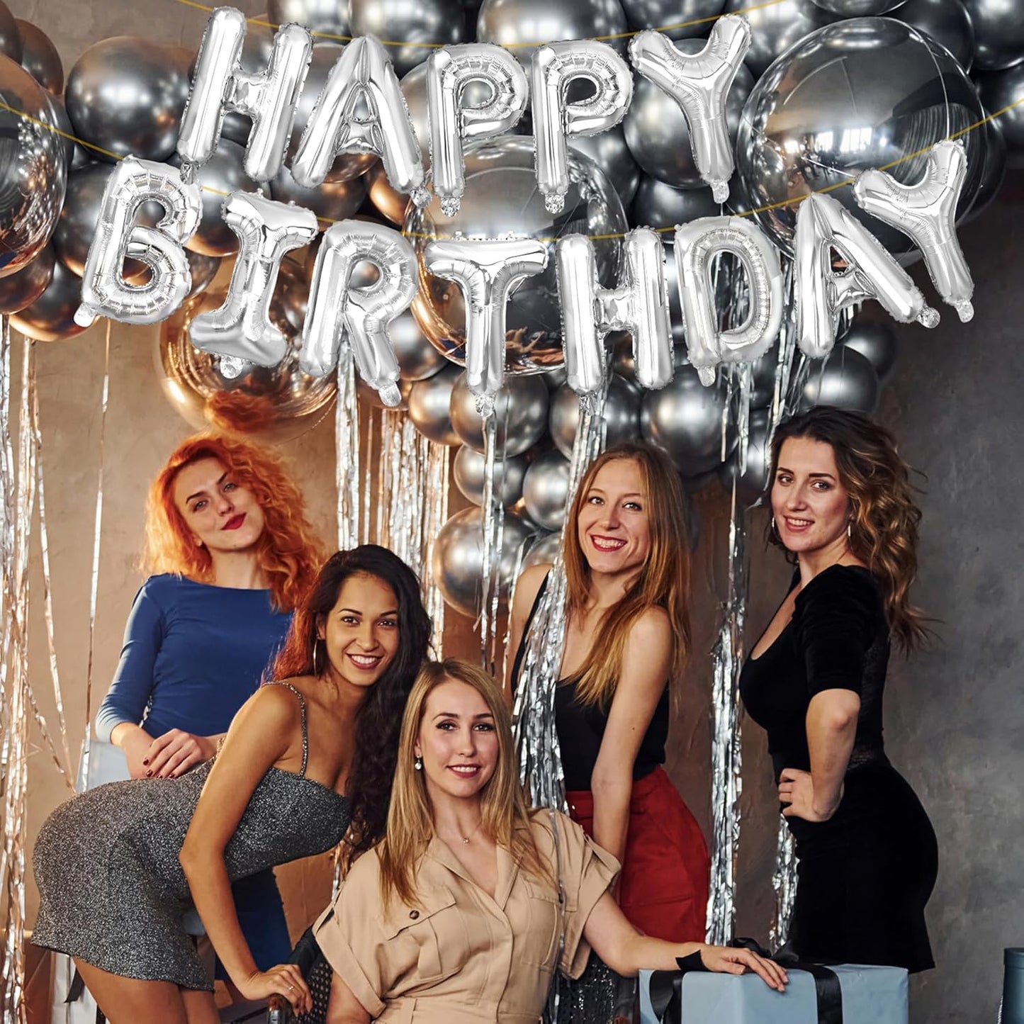 LIOZEOKUN Happy Birthday Balloon Letters 16 inch Mylar Foil Birthday Balloons Banner Sign for Birthday Party Decorations Supplies (Silver)