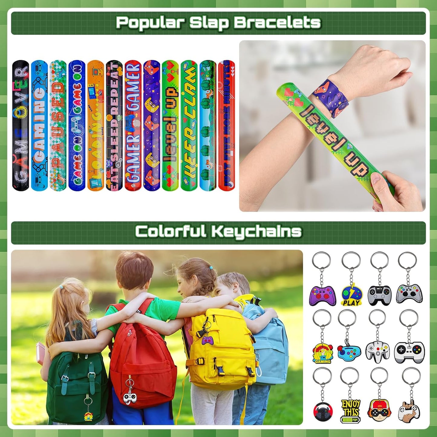 Video Game Party Favors for Kids: Pixel Theme Goodie Bags Stuffers Birthday Party Supplies, Bracelets, Keychain, Sunglasses, Notepads, Stickers, Gift Bags Serves 12 Boy Girl Birthday Party Decorations