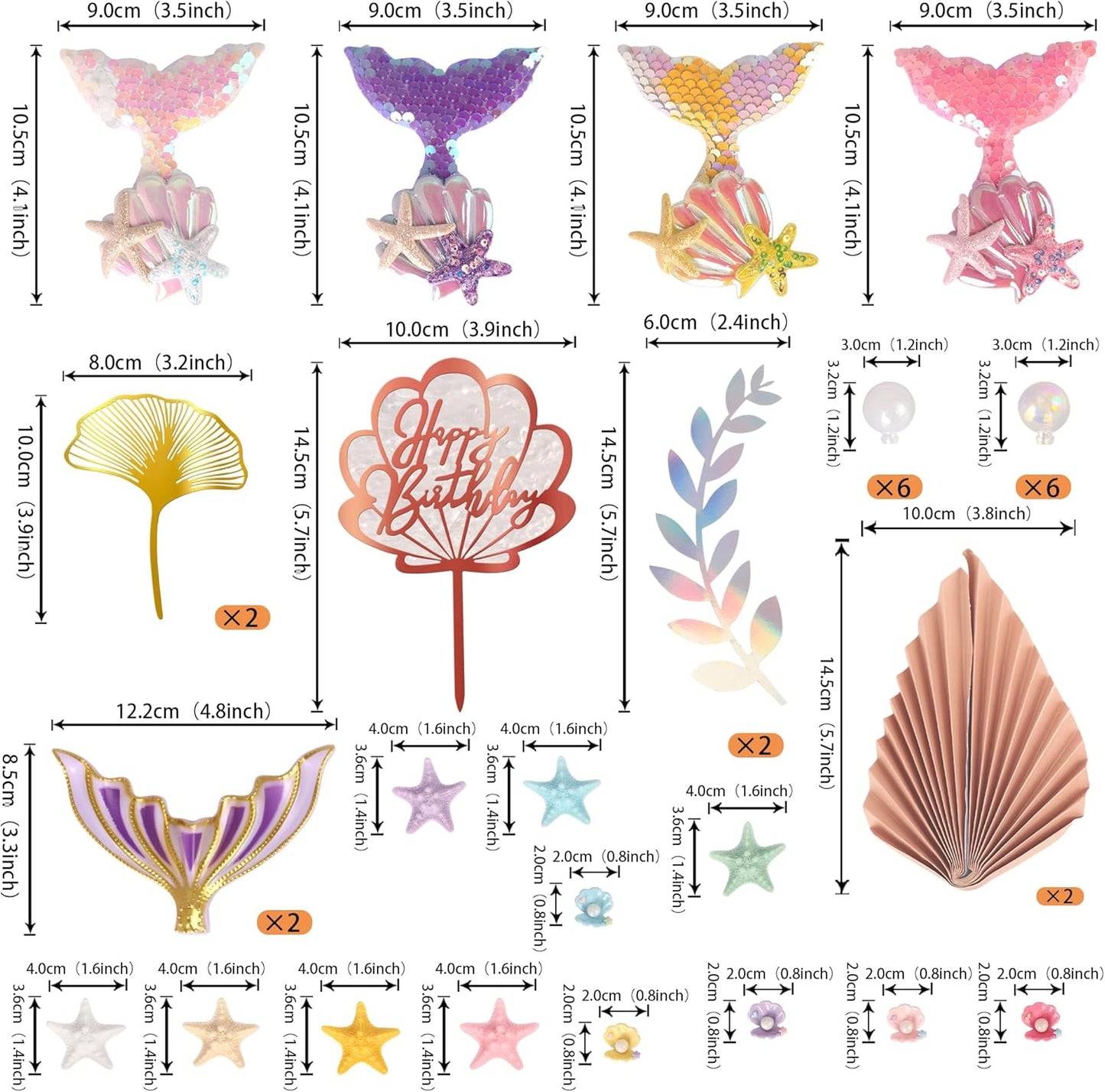 Rsstarxi 30 Pack Mermaid Theme Cake Decoration Shell Starfish Bubble Mermaid Cake Pick Decoration for Under the Sea Theme Girls Birthday Party Cake Decorations