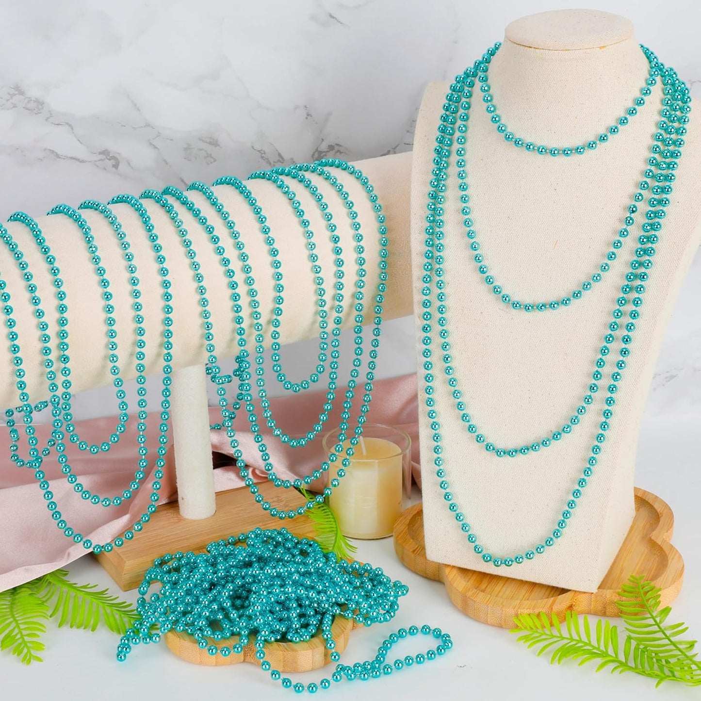 12 PCS Lakeblue Beads Necklaces, 33" Mardi Gras Beads Bulk, Festival Parade Throws Accessories, Round Costume Necklace Kit for Parade Pirate Party Favors Decorations Carnival Masquerade