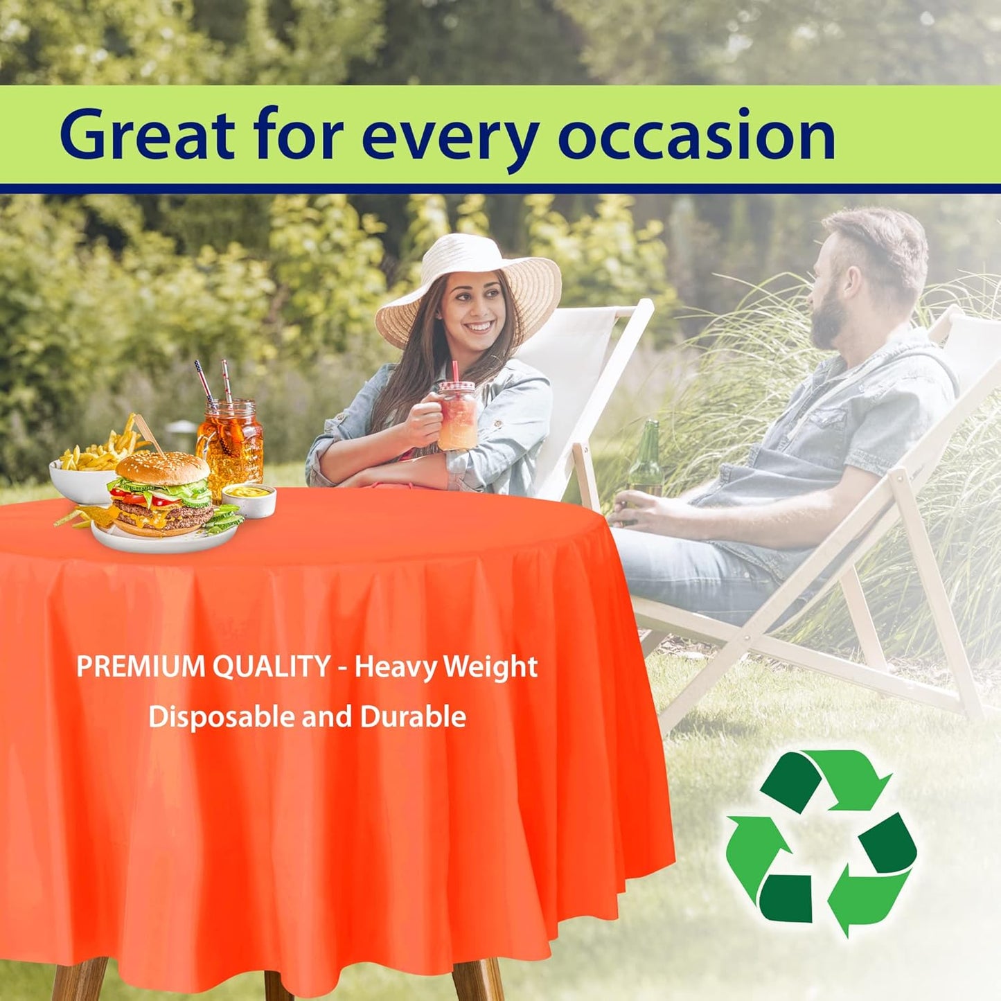 Party Dimensions Orange Tablecloths - Plastic for Round Tables, 84" (12 Pack) Premium Disposable Table Covers for Parties & Weddings, Indoors/Outdoors