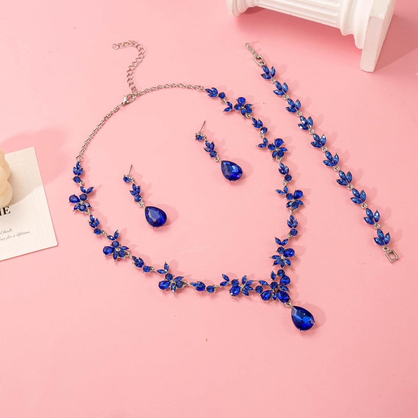 Bridal Wedding Elegant Floral Jewelry Set for Women/Brides/Bridesmaids Crystal Jewelry Set for Wedding Prom Party Bridal Crystal Necklace Earrings Bracelet Set