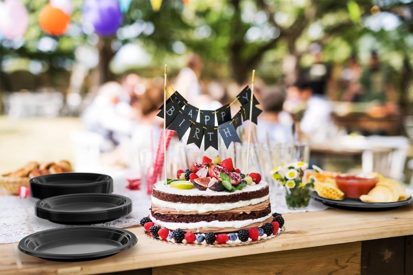 Exquisite Party Solids Black Plastic Plates For Party 10" Black Disposable Plates Heavy Duty 100 Pcs Plastic Dinnerware Sets Heavy Duty 350 GSM Disposable Dinnerware Set