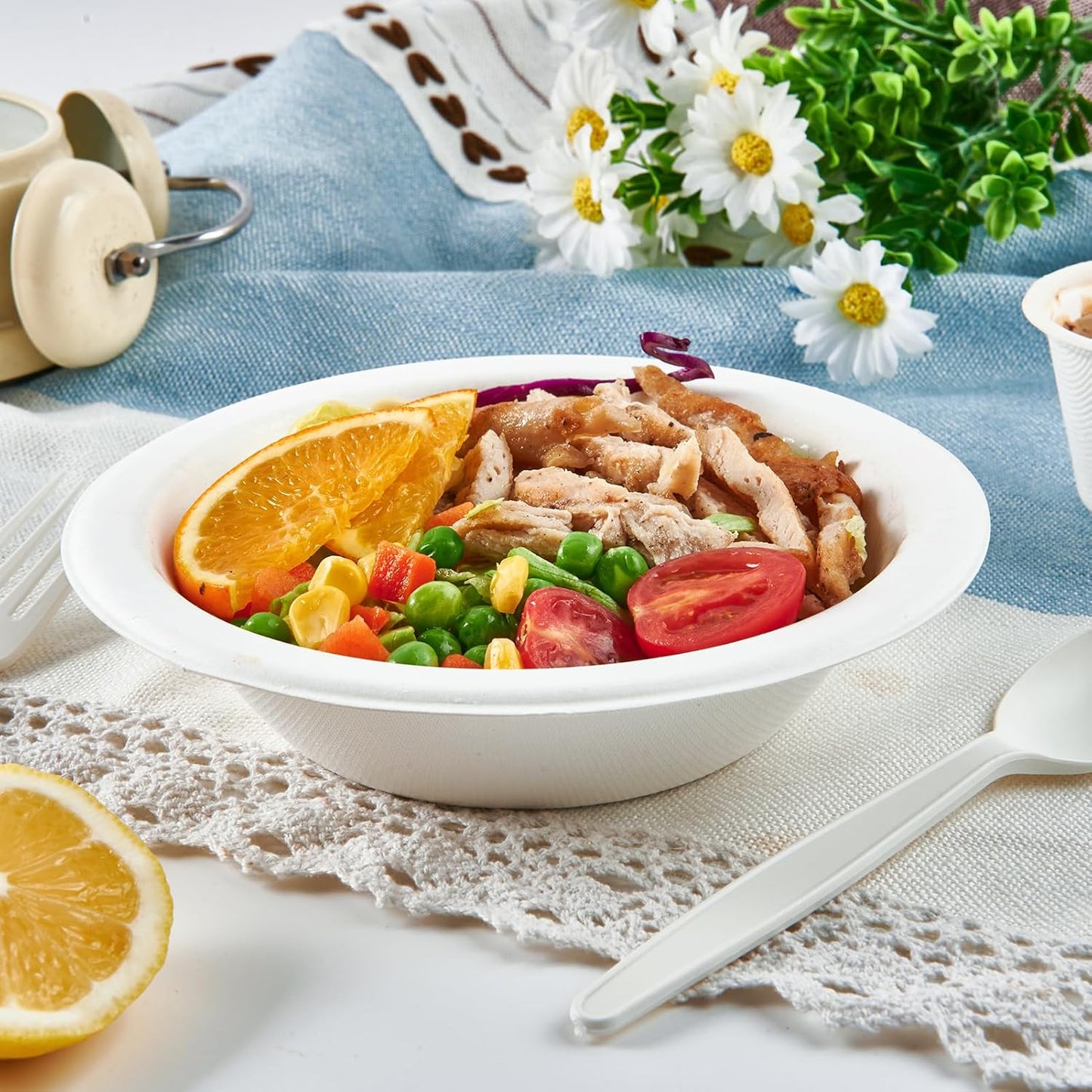 ECOLipak 150 Pack Compostable Disposable Paper Bowls, 16 OZ Heavy duty Biodegradable Eco Friendly Sugarcane Bagasse Bowls Great for Soup, Salad, Milk Cereals