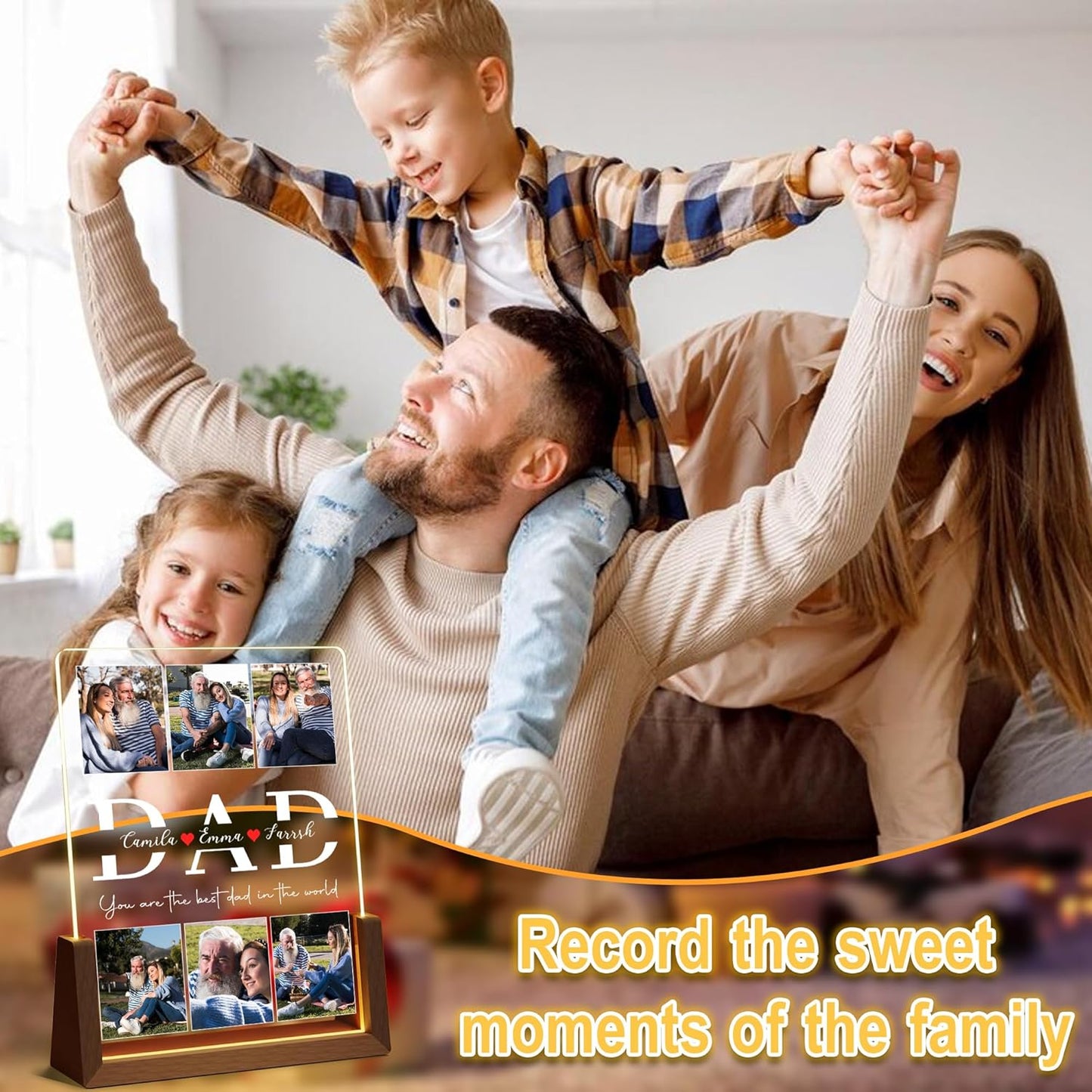 Personalized Fathers Day Birthday Gifts For Dad From Daughter Son Wife, Custom Acrylic Plaque Light Up Picture Frame With Photo Name, Customized Dad Gifts For Husband Men Papa Fathers Day Christmas