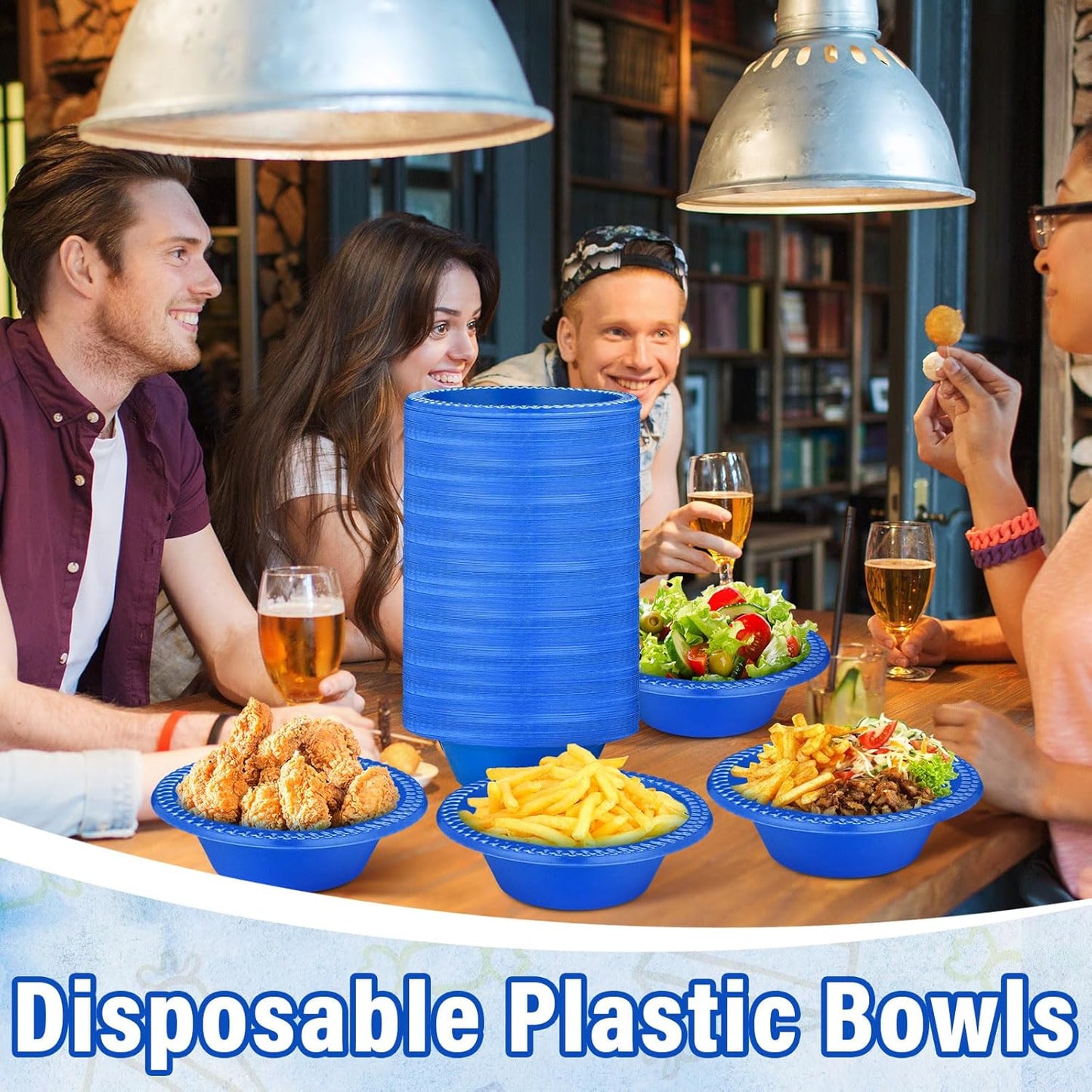 Lallisa 100 Pcs 12oz Blue Disposable Plastic Bowls Dessert Cups Ice Cream Snack Salad Soup Food Serving Bowls for Party Favor Picnic