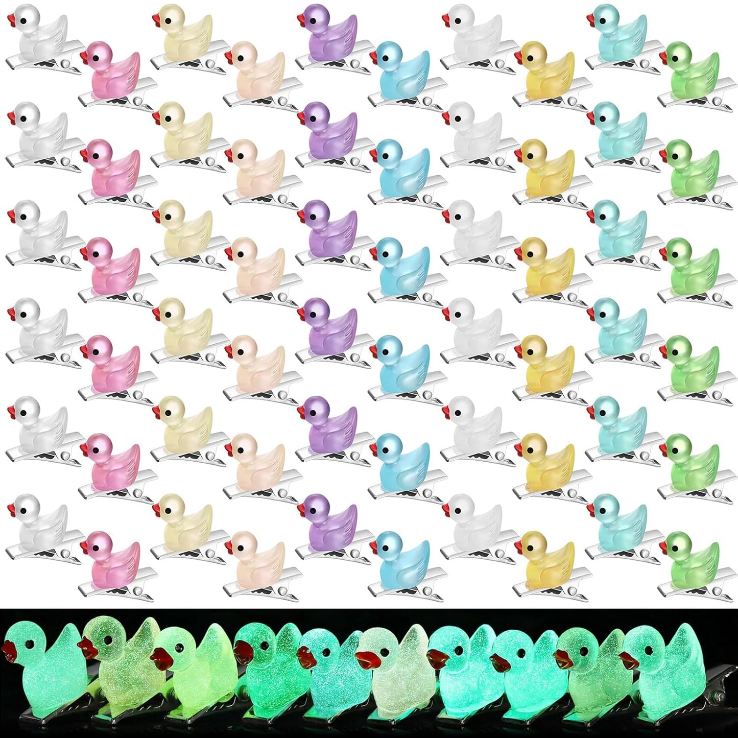 60 Pcs Mini Glow Hair Clips Girls Rave Hair Clips for Women Christmas Music Festival Holiday Party Supplies (Glowing Duck)