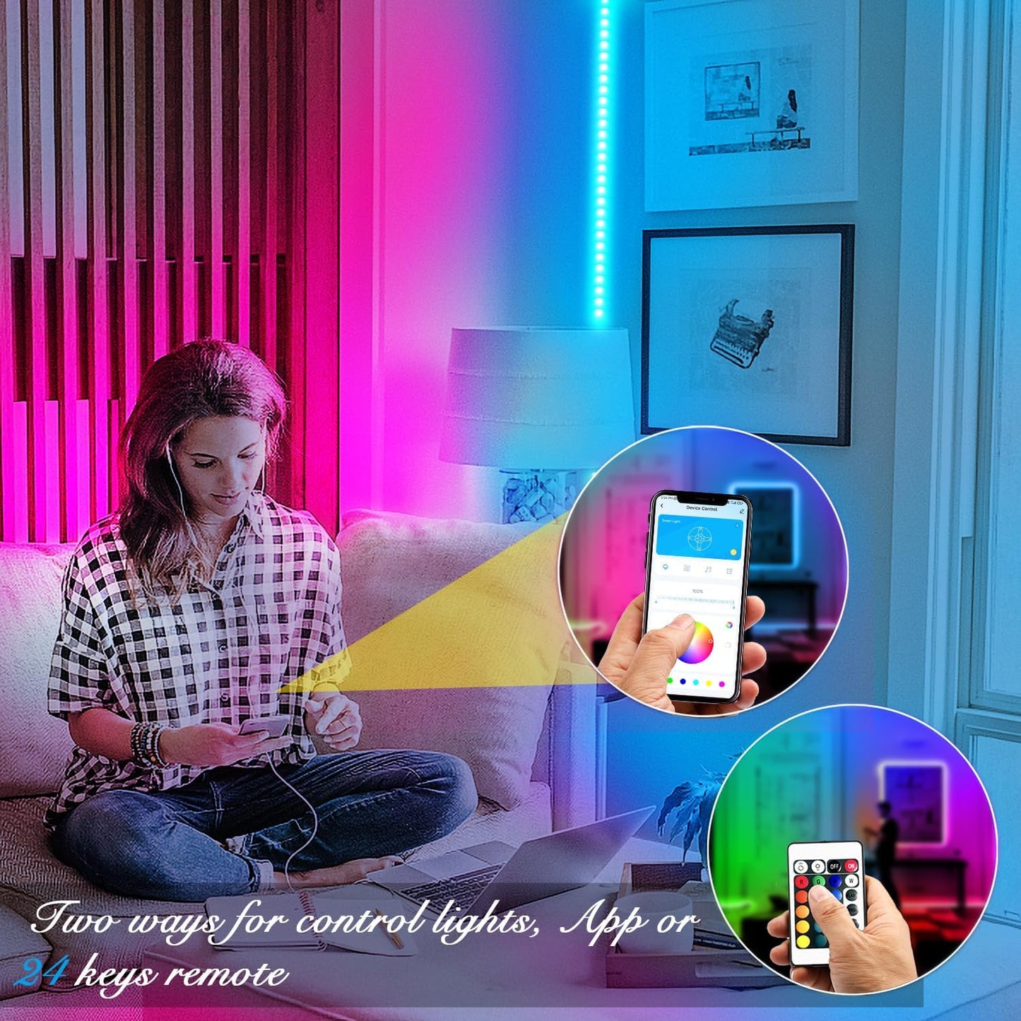 DAYBETTER Led Strip Lights 100 ft Smart with App Remote Control, 5050 RGB for Bedroom, Living Room, Home Decoration, Music Sync Color Changing for Room Party(2 Rolls of 50 ft)