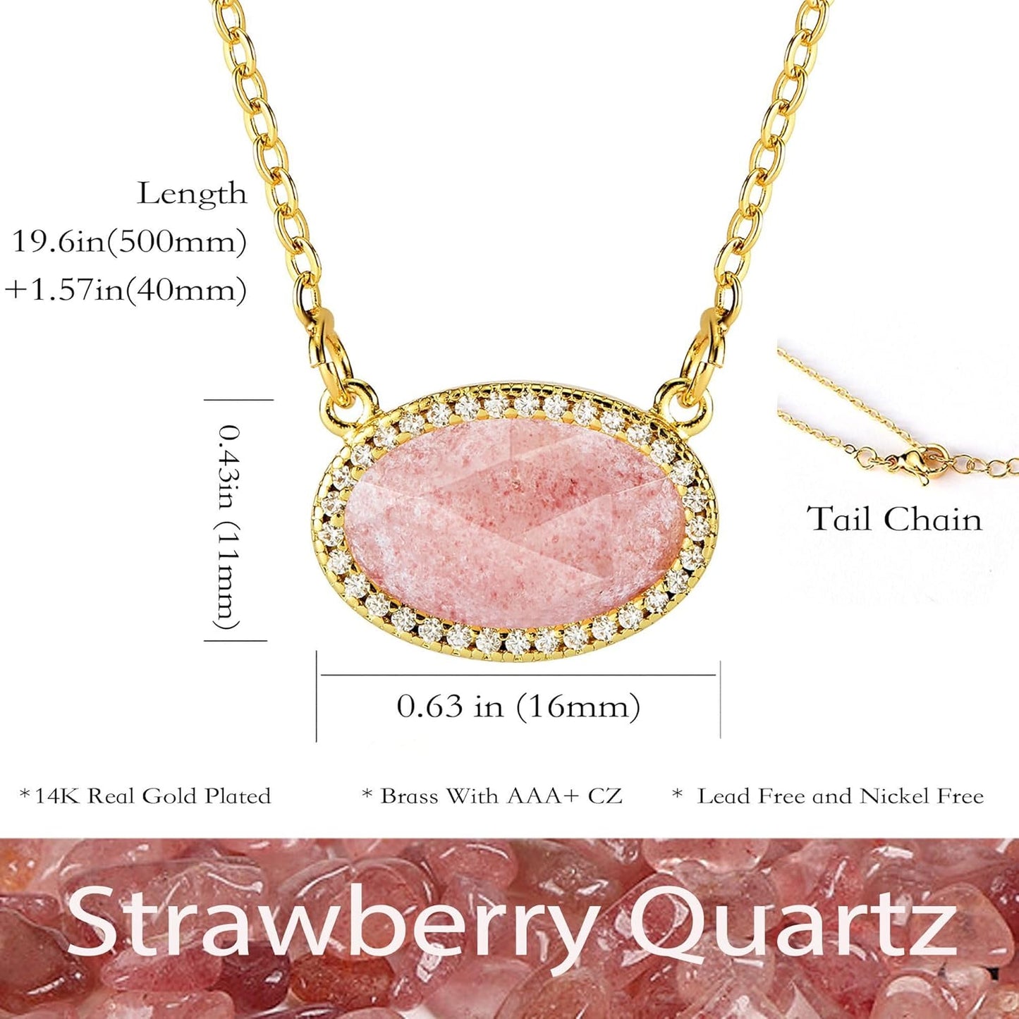 14K Gold Plated Pendant Necklace for Women Oval Cut Gemstone Crystal Pendant Necklaces Birthday Gifts for Women Mom Wife Friends