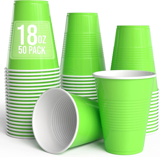 18 Oz Lime Green Plastic Cups For Party Supplies 50 Pack | Lime Green Disposable Cups Plastic | Disposable Drinkware For Parties, Events & Everyday