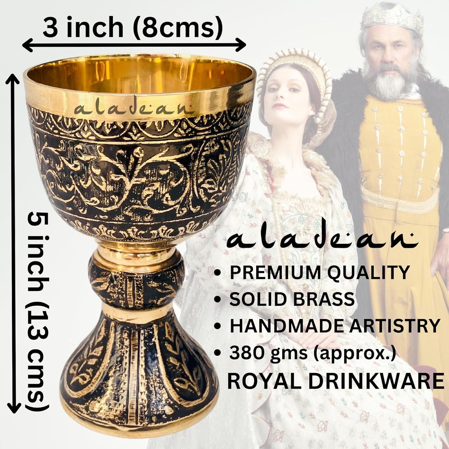 Vintage Chalice Medieval Goblet | 1x Solid Brass Red Wine Glass Cups of Royal King Arthur - Renaissance, Birthday Gifts Christmas Wedding Anniversary Novelty Ceremonial Drinkware (Duke Goblet)
