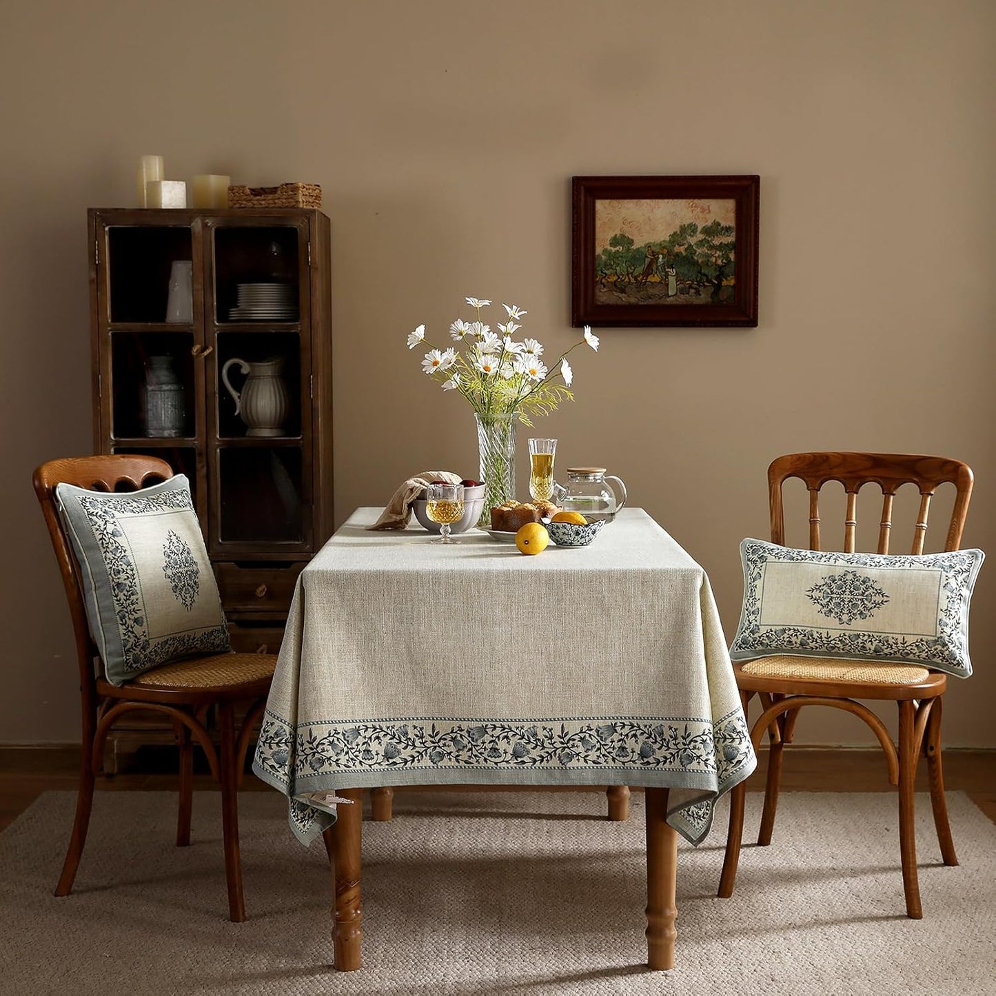 ISAENNE Designer Vintage Linen Elegant Table Cloth Rectangle,Chinoiserie Floral Tablecloth,Durable Decor Tablecloths for Dining Thanksgiving Kitchen Christmas Party,55"*87"-Segerman B