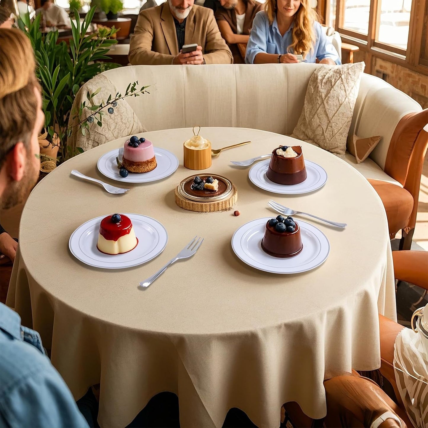 WELLIFE 240PCS Silver Plastic Dessert Plates - Includes 120PCS Silver Forks, 120PCS 6.3 Inch Salad & Appetizer Plates - Perfect for Weddings & Parties