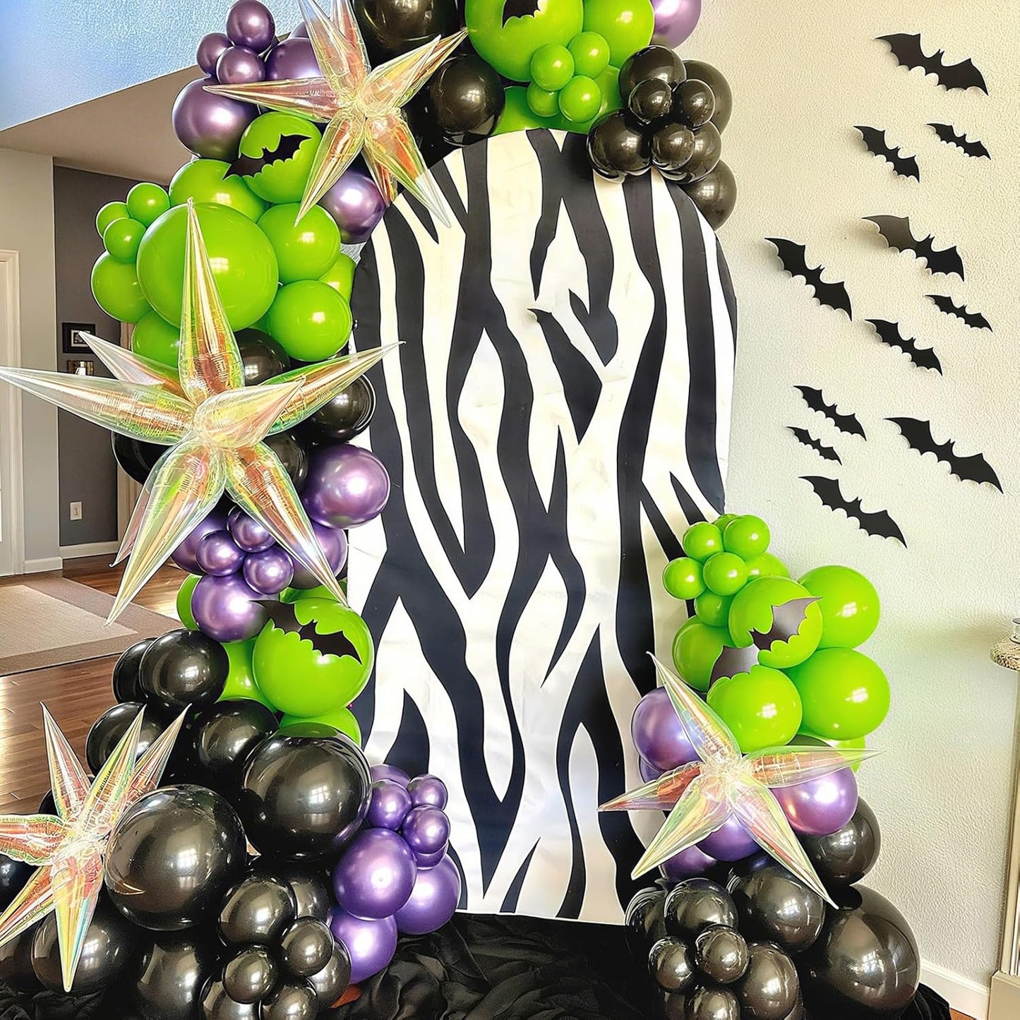 Purple and Green Balloons, 12 Inch Lime Neon Green Metallic Purple Black Confetti Latex Party Balloons for Boys Halloween Hero Monster Truck Racing Car Theme Baby Shower Birthday Party Decorations