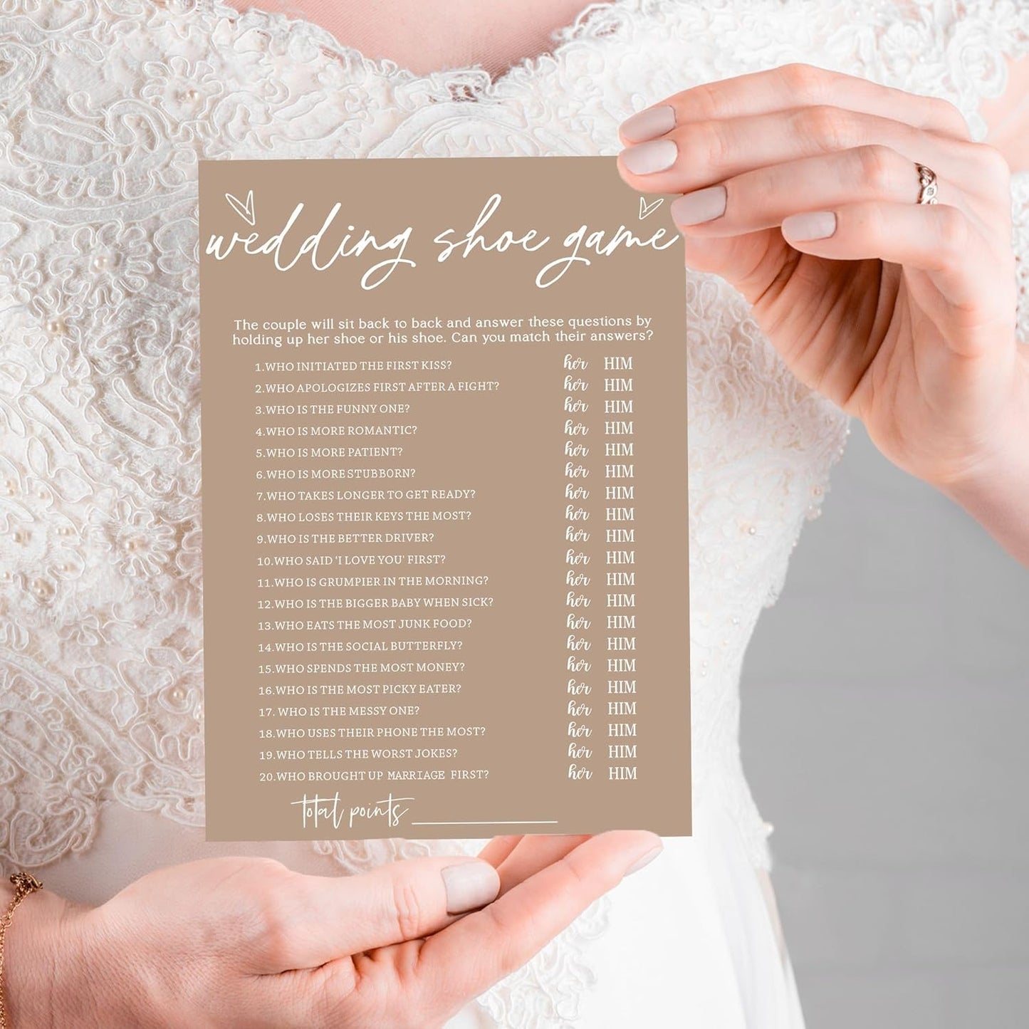 Bridal Shower Games Cards - Wedding Shoe Game for 25 Guests, Engagement Party Games, Minimalist Brown Party Supplies - D04