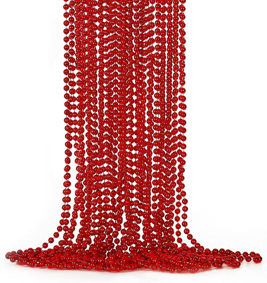 12PCS Bead Necklace, Red Christmas Beads Costumes Party Favors, 33" Beaded Necklace Festival Parade Throw Accessory Sets for Valentines Mardi Gras Christmas Celebrations Decorations