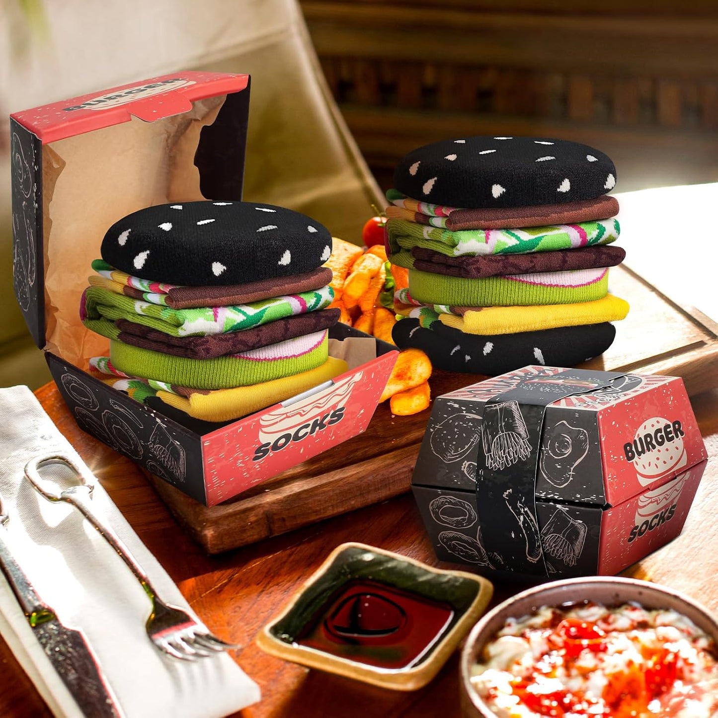 AGRIMONY Funny Burger Hot Dog Tacos Popcorn Socks Box -Easter Fathers Birthday Gag Christmas Gifts for Men Teen Boys Women