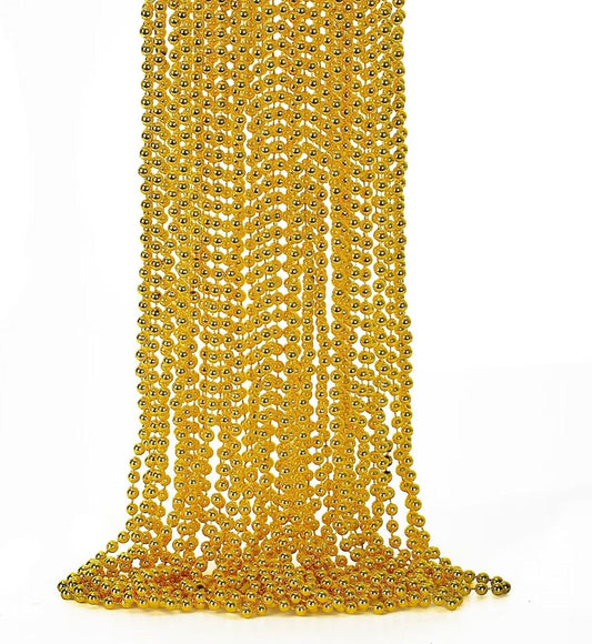 12PCS Mardi Gras Beads, Gold Beaded Necklace Stuff Set, 33" Mardi Gras Christmas Beads Necklace Costume Bulk, Festival Parade Throw Accessory Sets for Mardi Gras St Patricks Day Celebrations