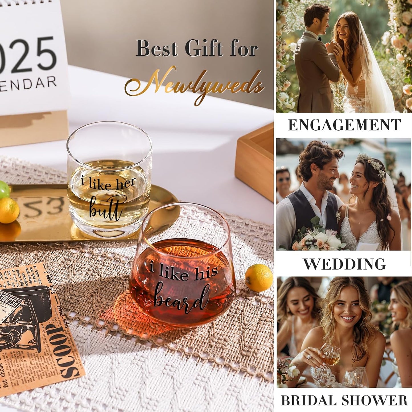 I Like His Beard I Like Her Butt Drinking Glasses Set of 2, Wedding Gifts for Couples, Bridal Shower Gifts, Mr and Mrs Gift, Anniversary, Engagement Couple Drinking Glass for Him Her