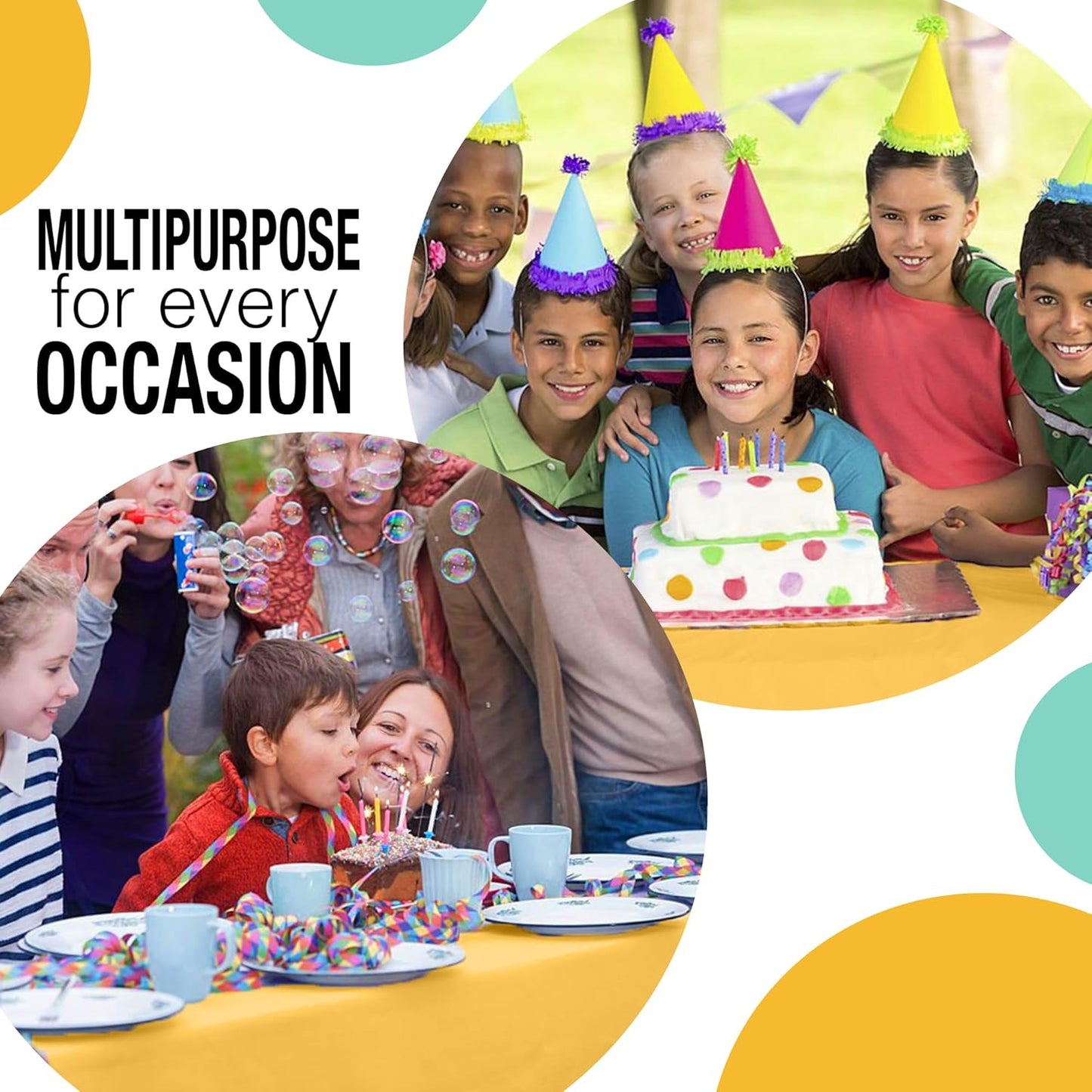 Party Solids 54 Inch X 100 Feet Yellow Plastic Table Cover Roll in A Cut - to - Size Box with Convenient Slide Cutter. Cuts Up to 12 Rectangle 8 Feet Plastic Disposable Tablecloths