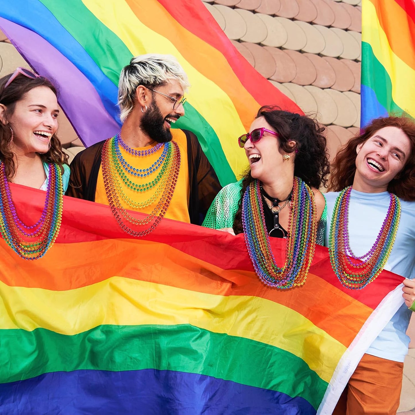 SHAOQINLIN 102 PCS Pride Beads Necklaces, Pride Accessories, Rainbow Beads Necklaces Bulk, Gay Lesbian Pride Month Parade Throws Pride Party Favors in 6 Colors