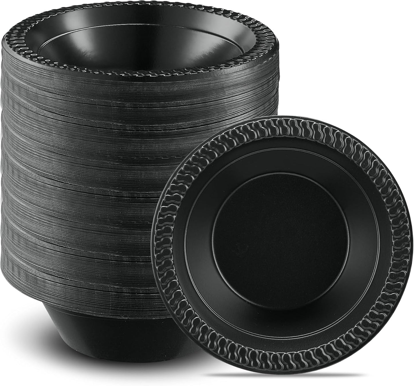 PLASTICPRO 800 PCS Black Plastic Bowls Light Weight 12 oz Plastic Soup Bowls Black Salad Plates Disposable for Party and Wedding