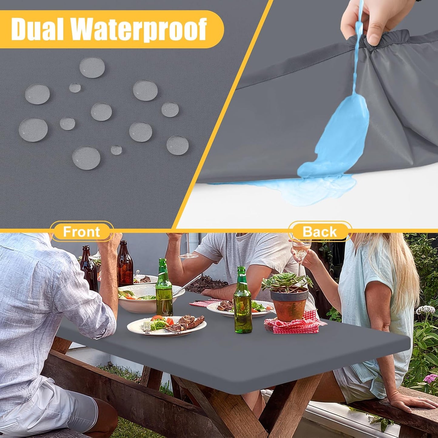 Rectangle Table Cloth, Waterproof Elastic Fitted Tablecloth for 5 Foot Folding Tables, Washable Polyester Tablecloths for Picnic, Camping, Outdoor (Grey, 30"x60")