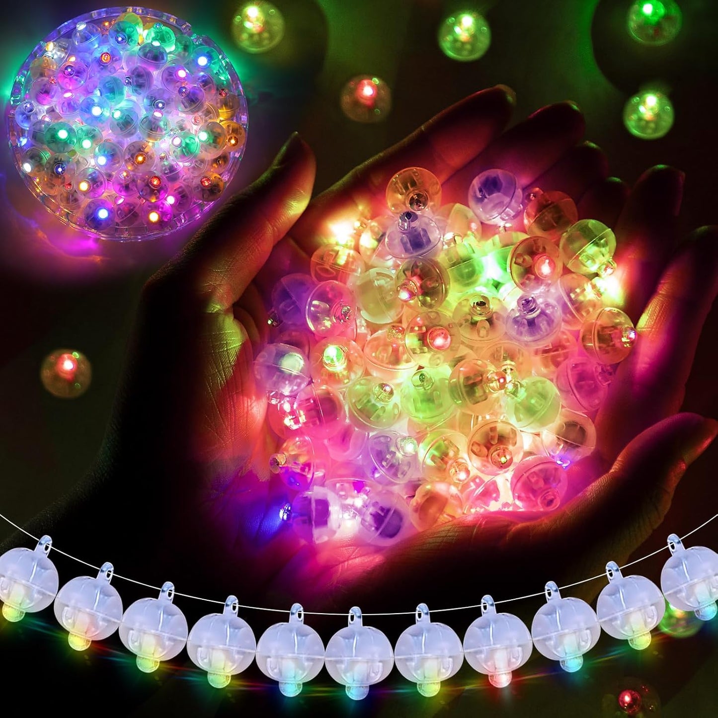 100pcs Flash Colorful Balloon Lights Mini Led Lights Round Long Standby Time Ball Lamps Paper Lantern Balloons Lamps for Birthday Party Christmas Halloween Decoration (Rainbow, 100PCS with Hook)