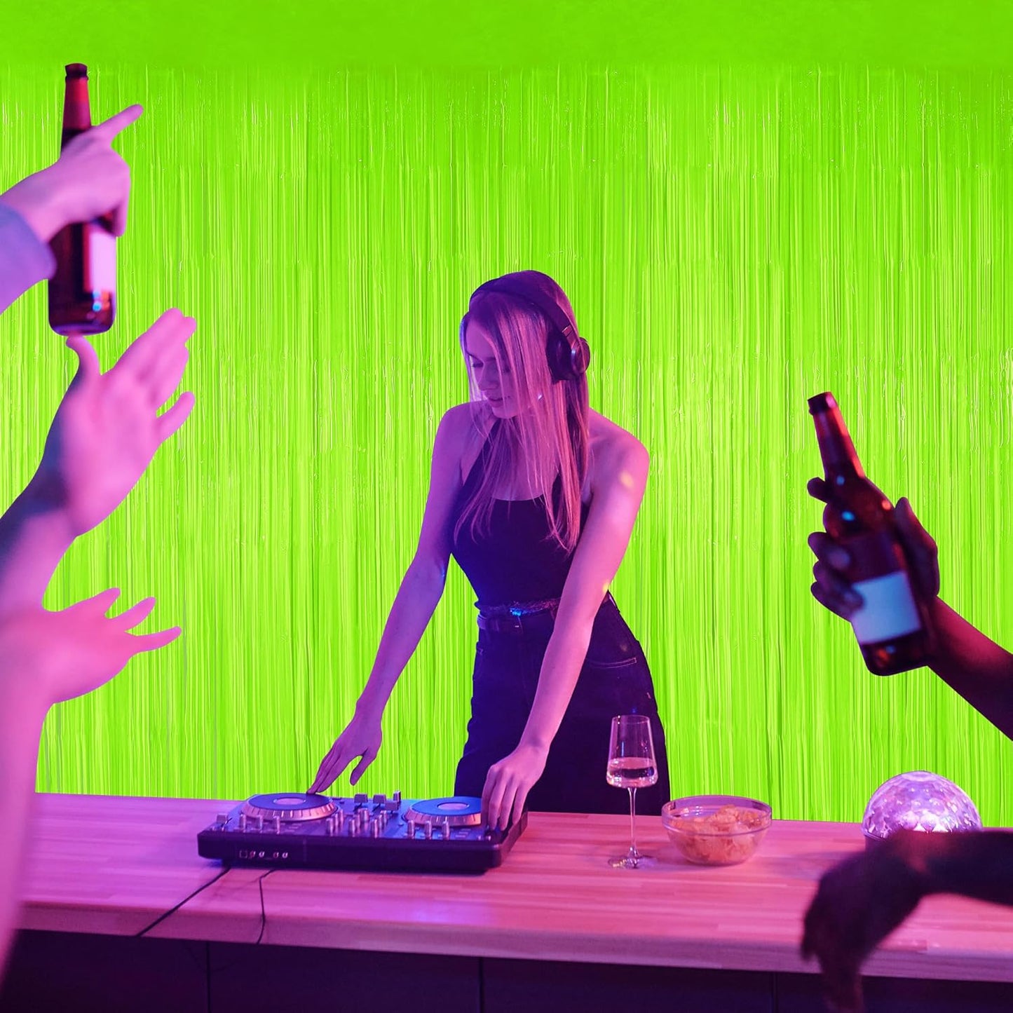 Glow in The Dark Party Supplies,3 Pack Neon Party Decorations,9.9 X 6.6 ft Fluorescent Tinsel Foil Fringe Curtains Macaron Yellow,Photo Booth Prop Backdrop Streamer for Birthday Party Streamer Decor