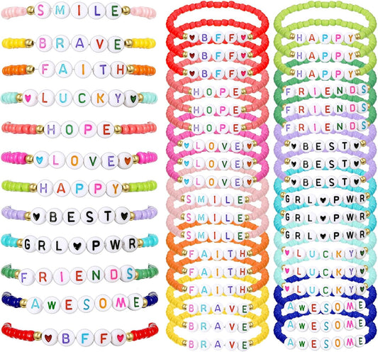 Cunno 36 Pcs Kids Friendship Bracelets for Girls Women Beads Bracelets Surfer Stretch Beaded Cute Colorful jewelry for Birthday Goodie Bag Stuffers Fillers School Gifts Party Favors(Classic Style)