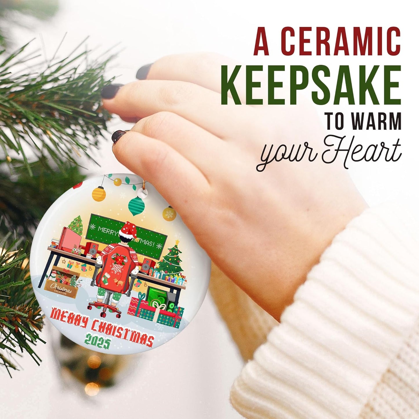 ZAGKOO Gamer Ornaments for Christmas Tree - Gaming Christmas Ornaments for Teen Boys, Gamers, Sons, Brothers - Video Gamer Gifts for Him, Holiday Present Ideas - Ceramic Xmas Ornament Decorations 2025