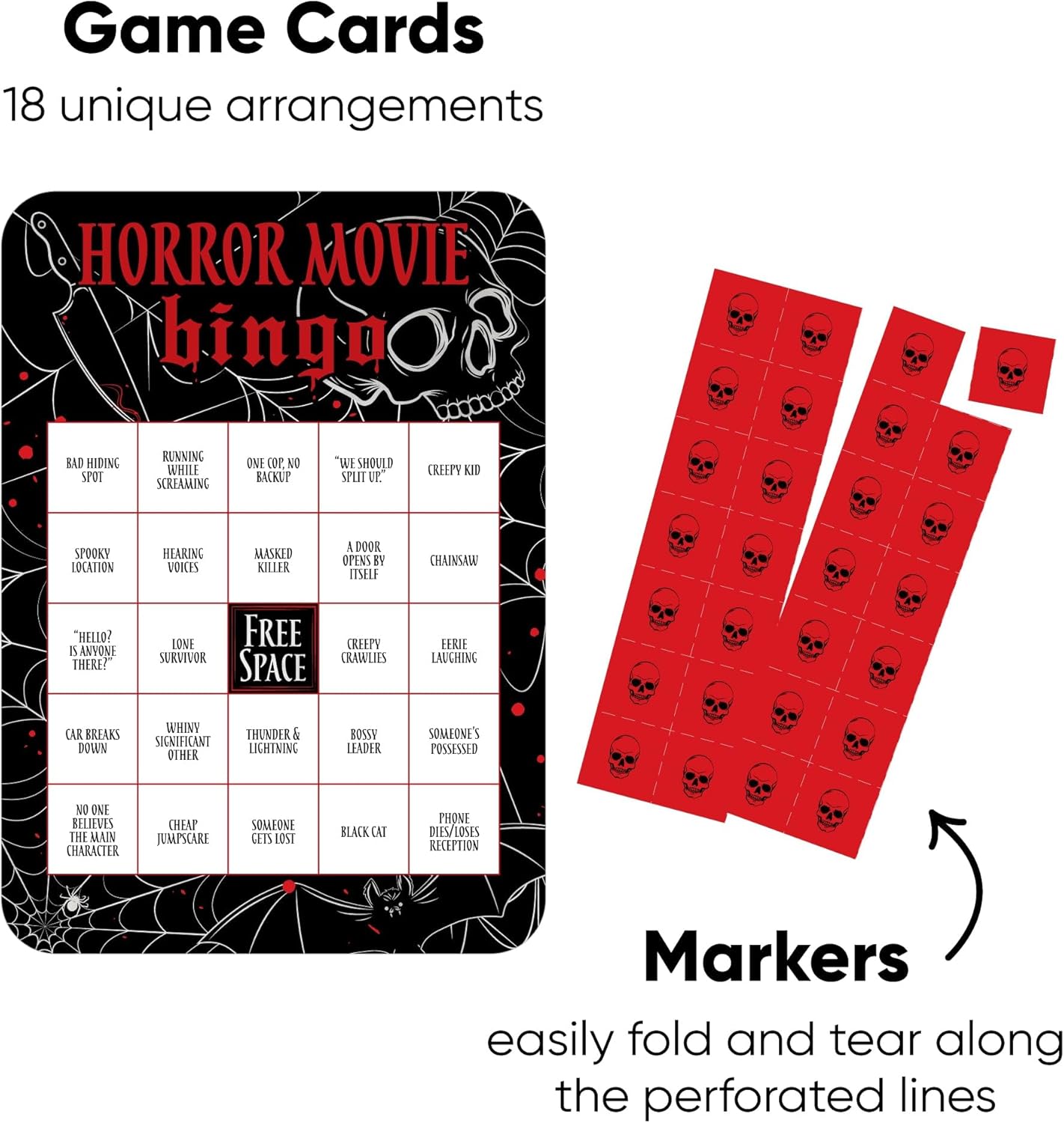 Big Dot of Happiness Horror Movie Bingo, Halloween Party Games, Scary Movie Night Activity, Interactive Watch Party Halloween Bingo - Set of 18