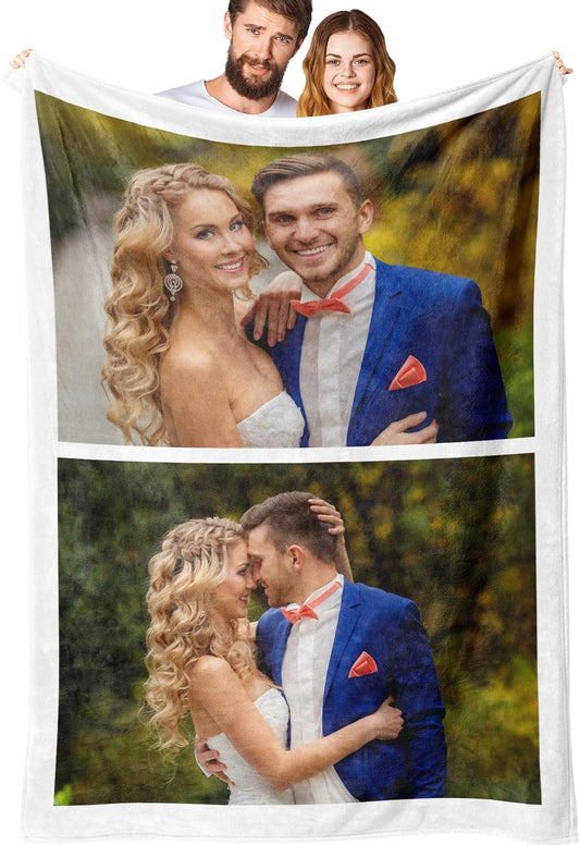 Custom Blanket with Photos Personalized Picture Throw Blankets Gifts for Women Lover Friend Customized Picture Gifts Flannel Blanket Christmas Anniversary Birthday Wedding 60"X80" Made in USA
