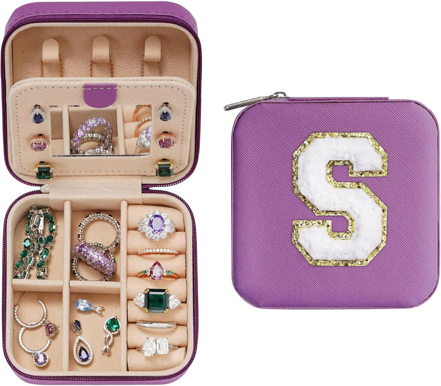 Parima Christmas Stocking Stuffers Gifts for Grandkids Women, Bridesmaid Gifts for Women | Wedding Travel Essentials Small Jewelry Box | Travel Jewelry Case - Letter S, Purple