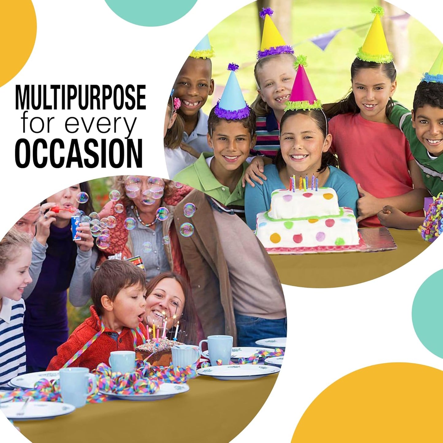 Party Solids 54 Inch X 100 Feet Gold Plastic Table Cover Roll in A Cut - to - Size Box with Convenient Slide Cutter. Cuts Up to 12 Rectangle 8 Feet Plastic Disposable Tablecloths