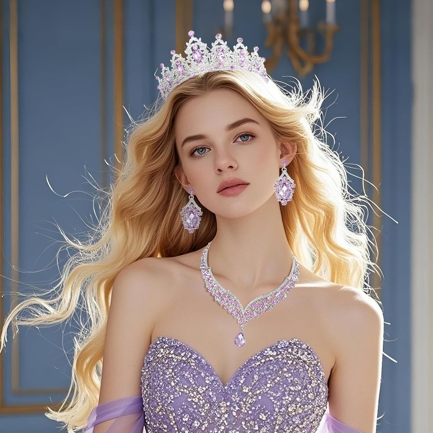 Crowns and Tiaras jewelry sets for Wedding princess birthday party Halloween Prom Pageant Jewelry for Women Crystal Bridal Jewelry Set for women