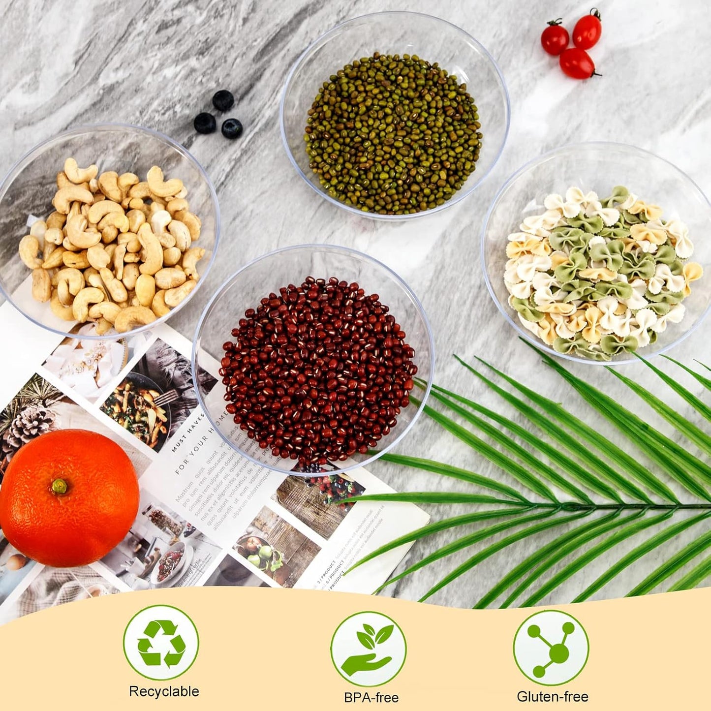 bUCLA 50Pack Clear Plastic Bowls Disposable - 10oz Premium Heavy Crystal Plastic Salsa Bowls - Ideal for Wedding & Party