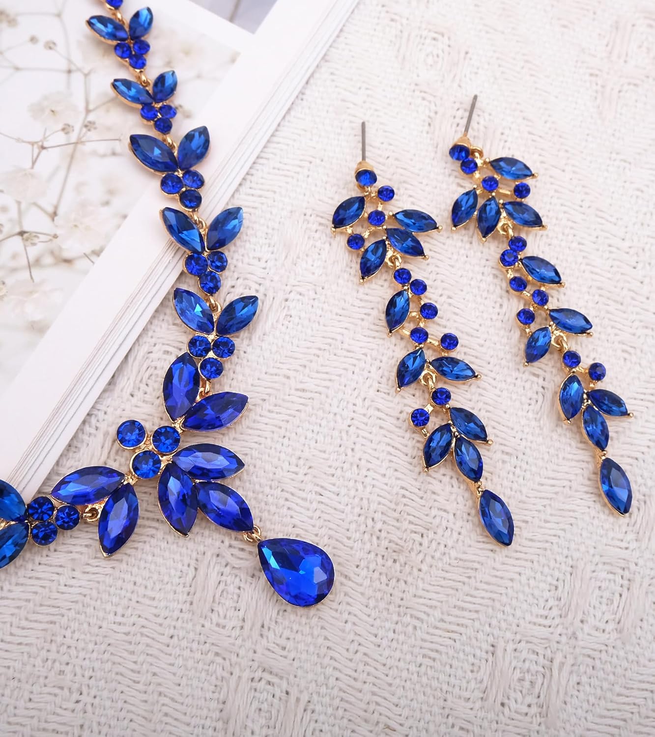 CSY 4 Pcs Elegant Bridal Jewelry Sets Austrian Marquise Crystal Wedding Necklace Dangle Earrings Tennis Bracelet Ring Set for Bride Women Costume Accessories