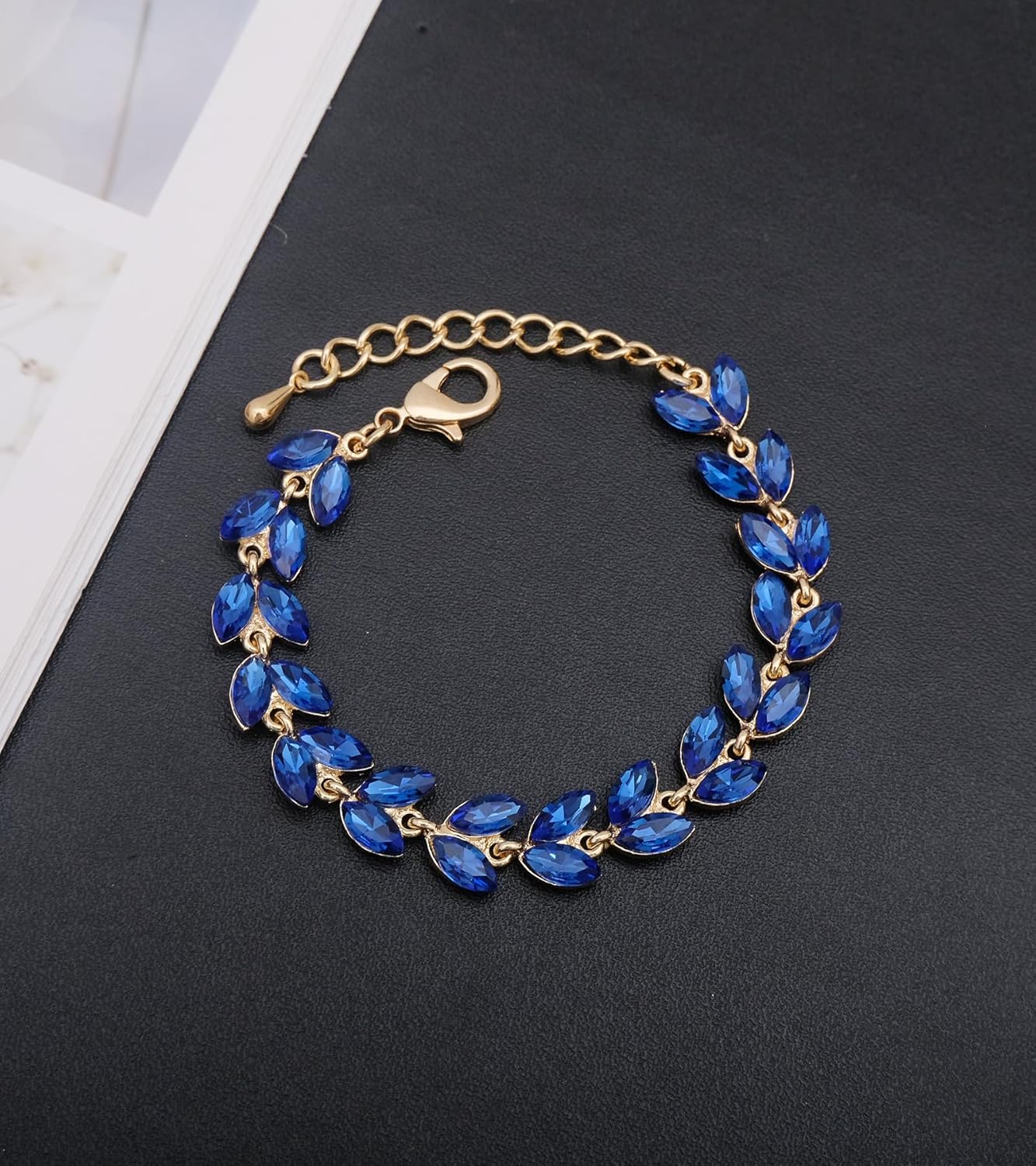 CSY 4 Pcs Elegant Bridal Jewelry Sets Austrian Marquise Crystal Wedding Necklace Dangle Earrings Tennis Bracelet Ring Set for Bride Women Costume Accessories