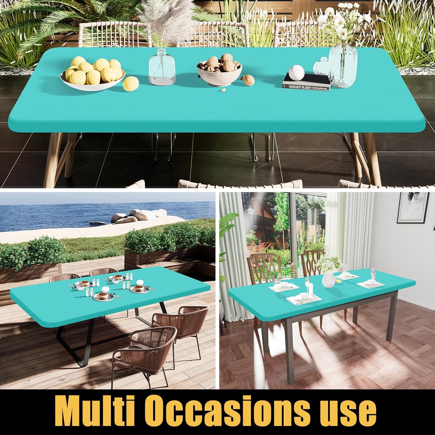 Smiry Rectangle Tablecloth, Elastic Fitted Flannel Backed Vinyl Tablecloths for 6ft Folding Tables, Waterproof Wipeable Table Covers for Indoor, Outdoor, Picnic and Camping (Teal, 30"x72")