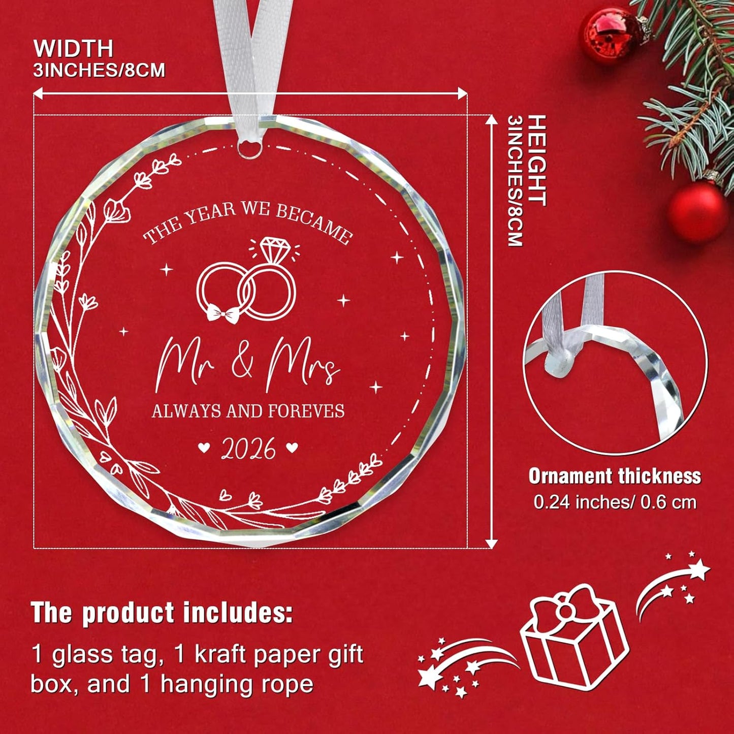Wedding Gifts Mr and Mrs Gifts 1st Wedding Bridal Shower Gift for Couples Newlyweds Bride 2026 Glass Ornament 2026